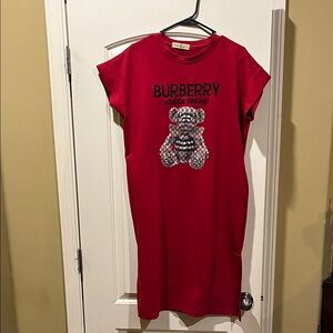Burberry Red T-Shirt Dress with Bear Graphic